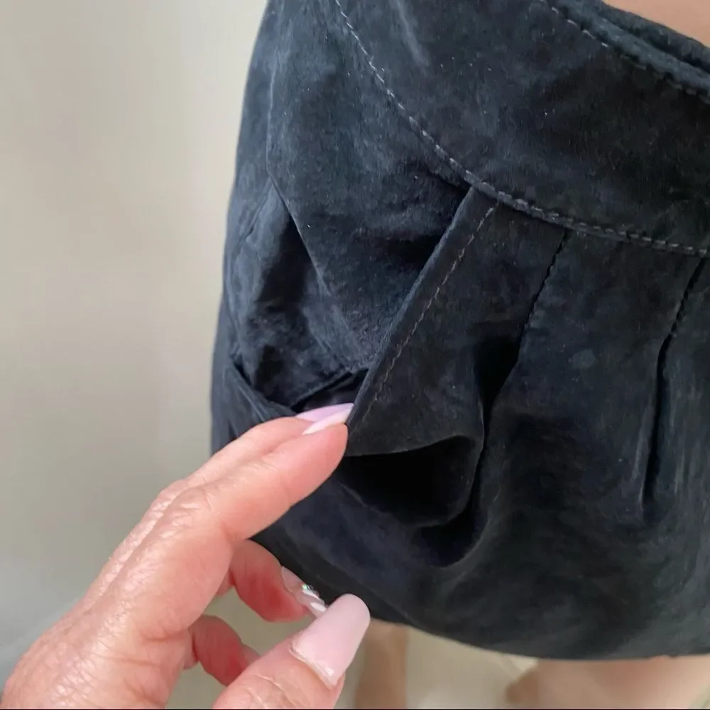 Forever 21 Heritage Y2K Black Pig Skin Leather Pleated Mini Skirt 27